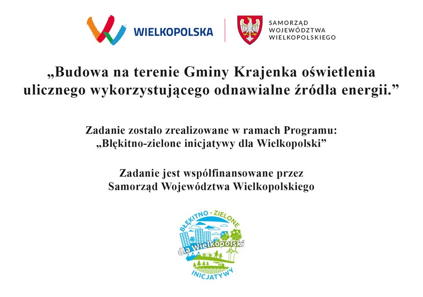 Tablica informacyjna projektu zrealizowanego przez Gminę i Miasto Krajenka w ramach Programu „Błękitno–zielone inicjatywy dla Wielkopolski” 